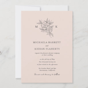 Blush Pink Elegant Botanical Monogram Wedding Invitation