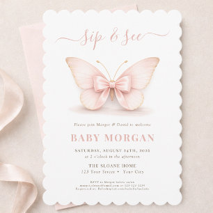 Blush Pink Elegant Butterfly Baby Sip And See Invitation
