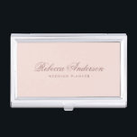 Blush pink elegant calligraphy script font business card holder<br><div class="desc">Elegant business card holder featuring your name in an elegant calligraphy script font with the title below on a blush pink background</div>