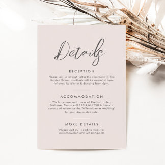 Blush Pink Elegant Calligraphy Wedding Details Enclosure Card
