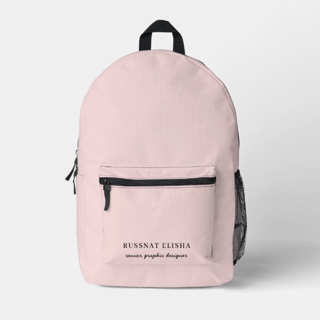 Blush Pink Elegant Chic Feminine Typography Printed Backpack (Front)