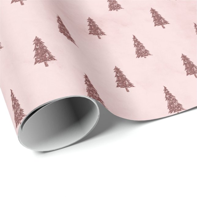 Blush Pink Elegant Christmas Trees Gift Wrapping Paper (Roll Corner)