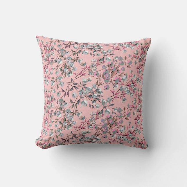 Blush Pink Elegant Dainty Floral Pattern Cushion (Front)