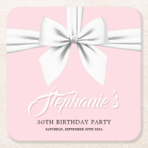 Blush Pink Elegant Fancy Tiffany Party Decor Square Paper Coaster