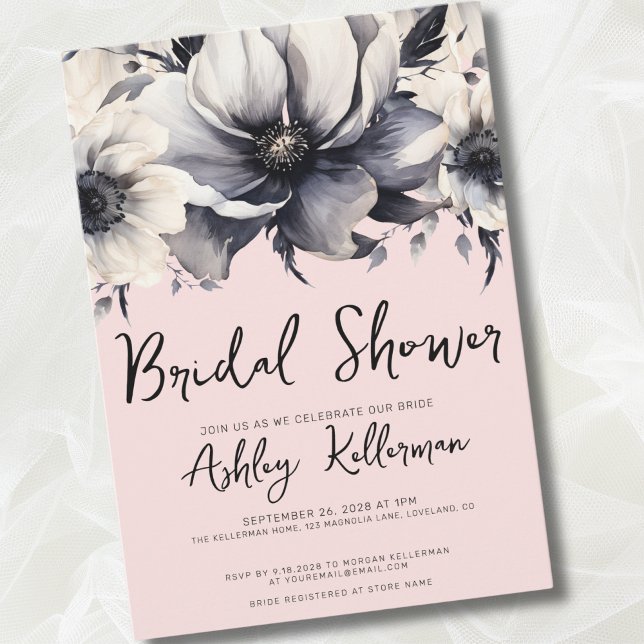 Blush Pink Elegant Floral Botanical Bridal Shower Invitation (Watercolor Elegant Floral Blush Pink Bridal Shower Invitation)