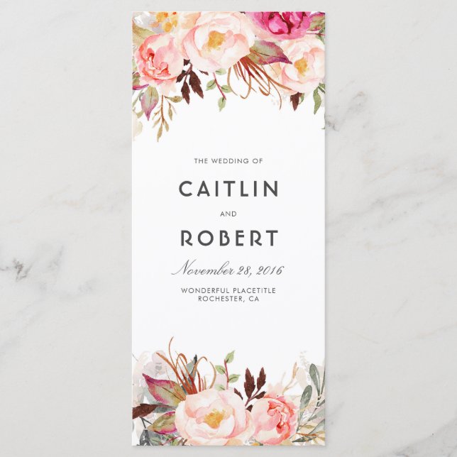 Blush Pink Elegant Floral Wedding Programs (Front)