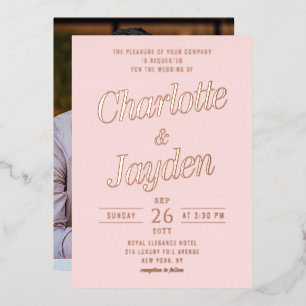 Blush Pink Elegant Foil Script Photo Wedding