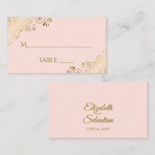 Blush Pink Elegant Gold Lace Wedding Escort Card
