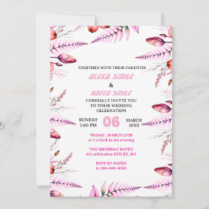 Blush Pink Elegant Gold Wedding Invitation , Whit