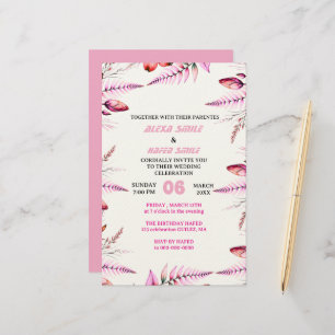 Blush Pink Elegant Gold Wedding Invitation , Whit Stationery