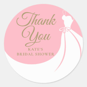Blush Pink Elegant Gown Bridal Shower Thank You Classic Round Sticker