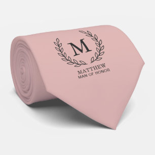 Blush Pink Elegant Man of Honour Wedding Monogram Tie