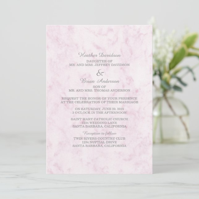 Blush Pink Elegant Marble Wedding Invite (Standing Front)