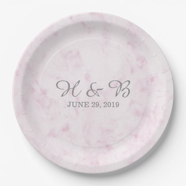 Blush Pink Elegant Marble Wedding Paper Plate (Front)
