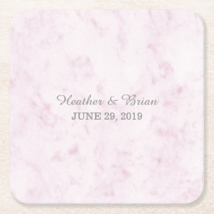 Blush Pink Elegant Marble Wedding Square Paper Coaster