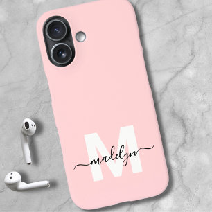 Blush Pink Elegant Minimal Name Monogram iPhone 16 Case