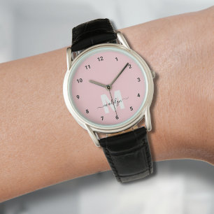 Blush Pink Elegant Minimalist Monogram Watch
