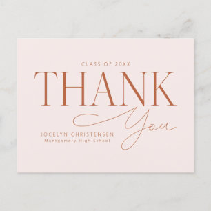 Blush Pink Elegant Modern Graduation Thank You Postcard