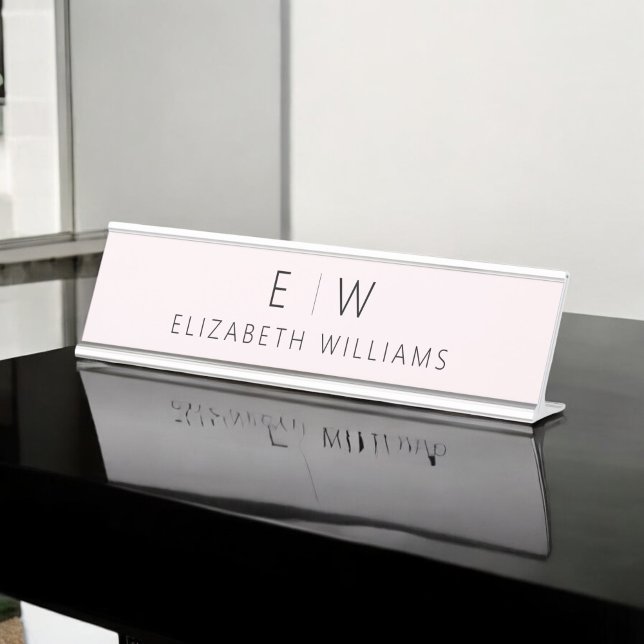 Blush Pink Elegant Modern Minimalist Monogram Name Desk Name Plate (Creator Uploaded)