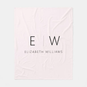 Blush Pink Elegant Modern Minimalist Monogram Name Fleece Blanket