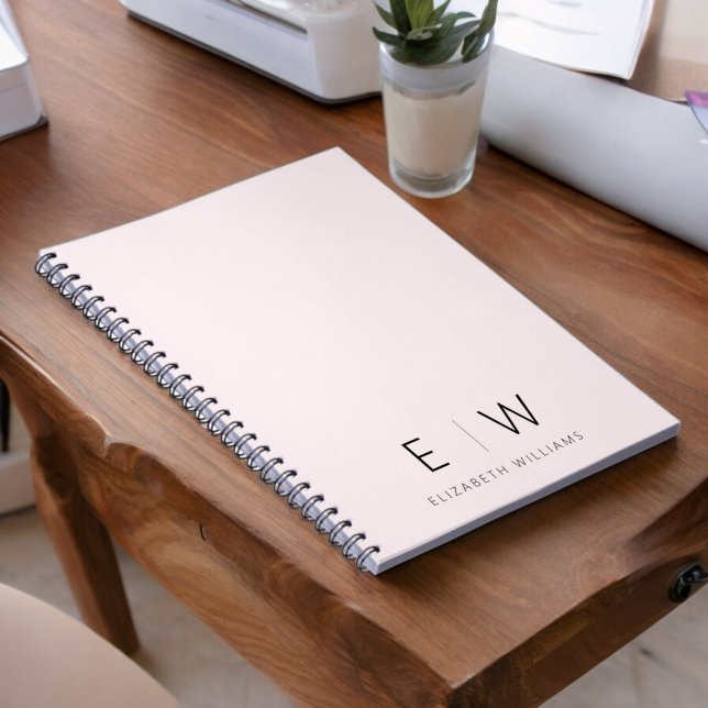 Blush Pink Elegant Modern Minimalist Monogram Name Notebook (Creator Uploaded)