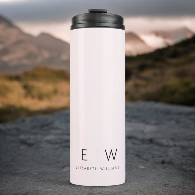 Blush Pink Elegant Modern Minimalist Monogram Name Thermal Tumbler (Creator Uploaded)