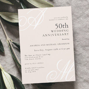 Blush Pink Elegant Monogram 50th Anniversary Invitation