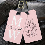 Blush Pink Elegant Monogram Name Luggage Tag<br><div class="desc">Create Your Own Stylish Modern Custom World Traveller Girly Blush Pink Vertical Monogram Name Luggage Tag. This chic and girly luggage tag adds a fun and personalised touch to any travel adventure, perfect for the world traveller or anyone with a love for exploring. The front features a bold white two-letter...</div>