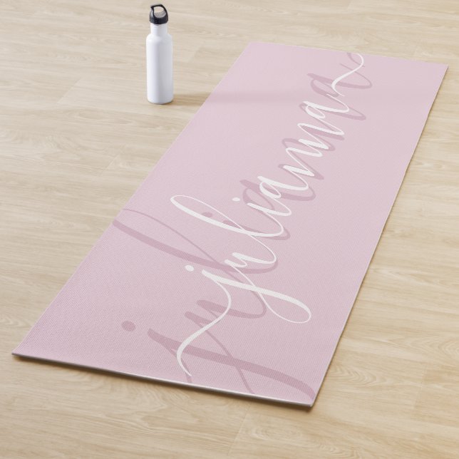 Blush Pink Elegant Name Script Minimalist Custom Yoga Mat (In Situ)
