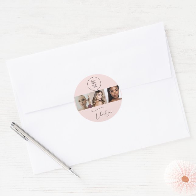 Blush Pink Elegant Photo Makeup Thank You Sticker (Envelope)