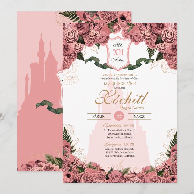 Blush Pink Elegant Princess Royalty Quinceanera Invitation (Front/Back)