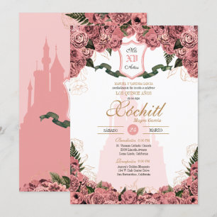 Blush Pink Elegant Princess Royalty Quinceanera Invitation