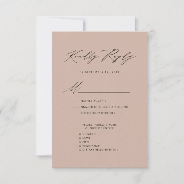 Blush Pink Elegant Script Minimalist Wedding RSVP Card (Front)