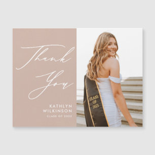 Blush Pink Elegant Script Photo GRAD Thank You