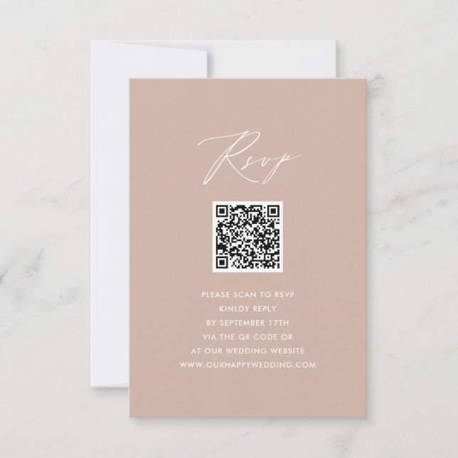 Blush Pink Elegant Script Simple QR Wedding RSVP (Front)