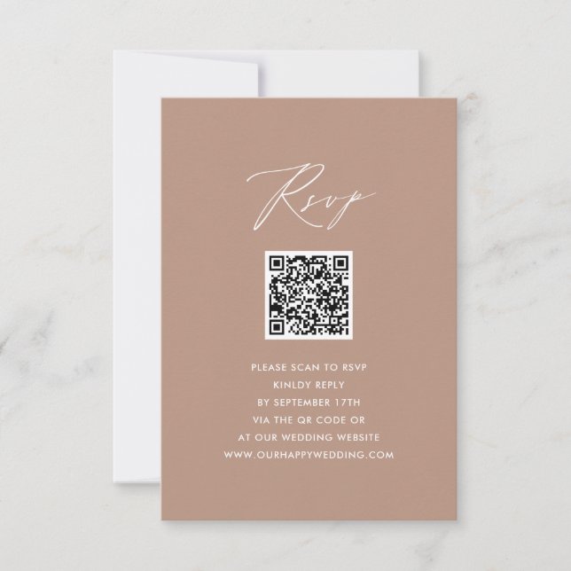 Blush Pink Elegant Script Simple QR Wedding RSVP Card (Front)