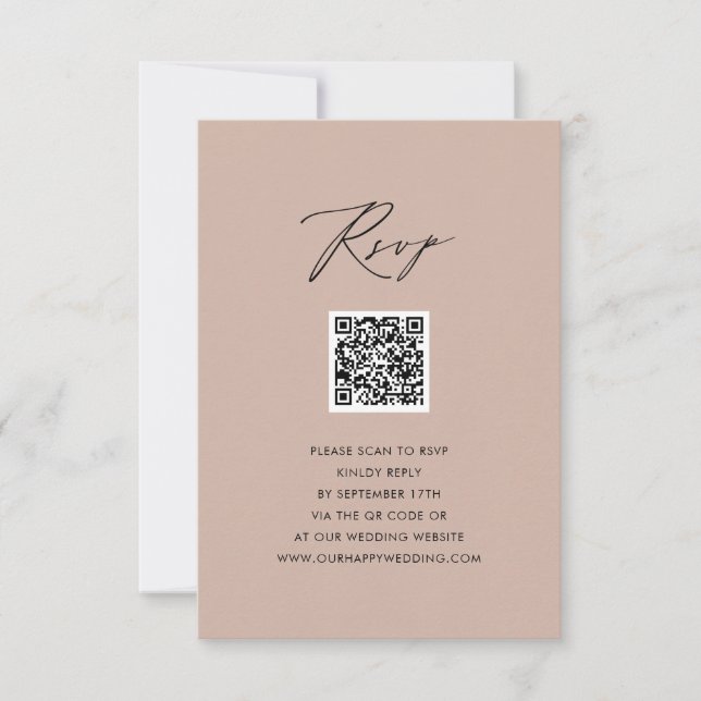 Blush Pink Elegant Script Simple QR Wedding RSVP Card (Front)