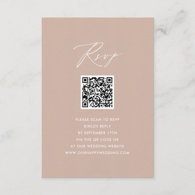Blush Pink Elegant Script Simple QR Wedding RSVP Enclosure Card (Front)