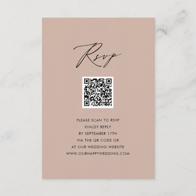 Blush Pink Elegant Script Simple QR Wedding RSVP Enclosure Card (Front)