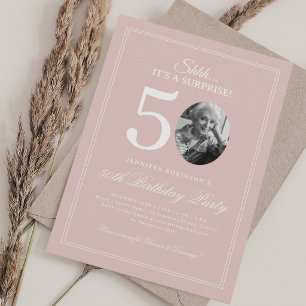 Blush Pink   Elegant Surprise 50th Birthday Party Invitation