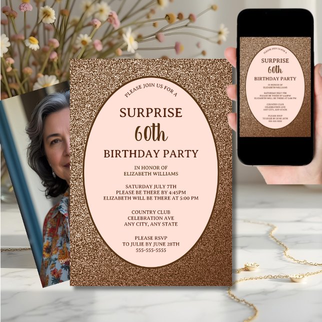 Blush Pink Elegant Surprise 60th Birthday Digital Invitation (Creator Uploaded)