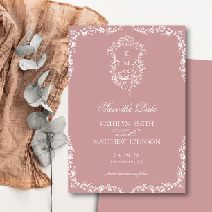 Blush Pink Elegant Vintage Floral Wedding RSVP Card