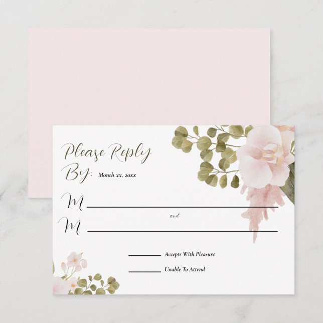 Blush Pink Elegant Watercolor Floral RSVP Card (Front/Back)