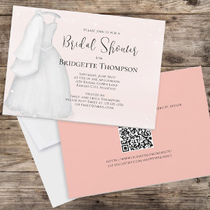 Blush Pink Elegant Wedding Dress Bridal Shower Invitation