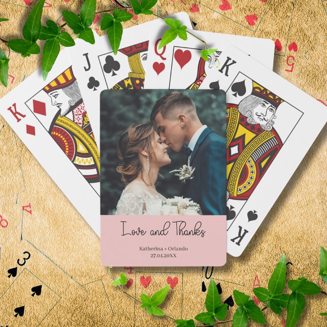 Blush Pink Elegant Wedding Love and Thanks Photo Playing Cards (Creator Uploaded)
