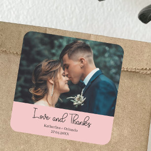 Blush Pink Elegant Wedding Love & Thanks Photo Square Sticker