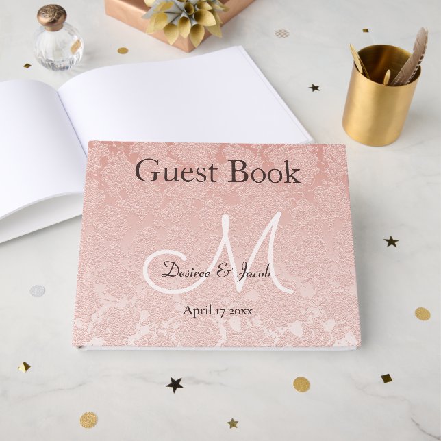 Blush Pink Elegant Wedding Reception Monogram Guest Book (Front Open)