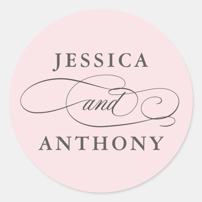 Blush Pink Elegant Wedding with Couple's Names Classic Round Sticker (Front)
