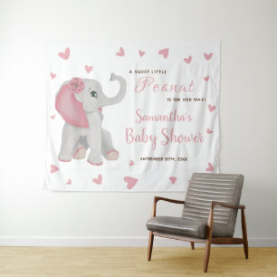 Blush Pink Elephant Baby Shower Backdrop Sign Tapestry