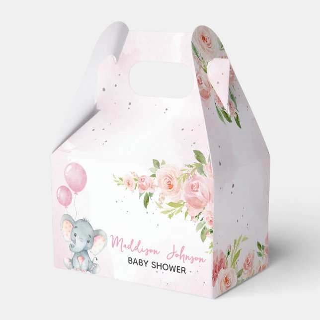 Blush Pink Elephant Baby Shower Favour Box (Front Side)